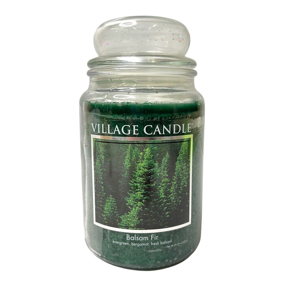 Village Candle Balsam Fir Green Scented Large Apothecary Jar Candle 21.25 oz NEW